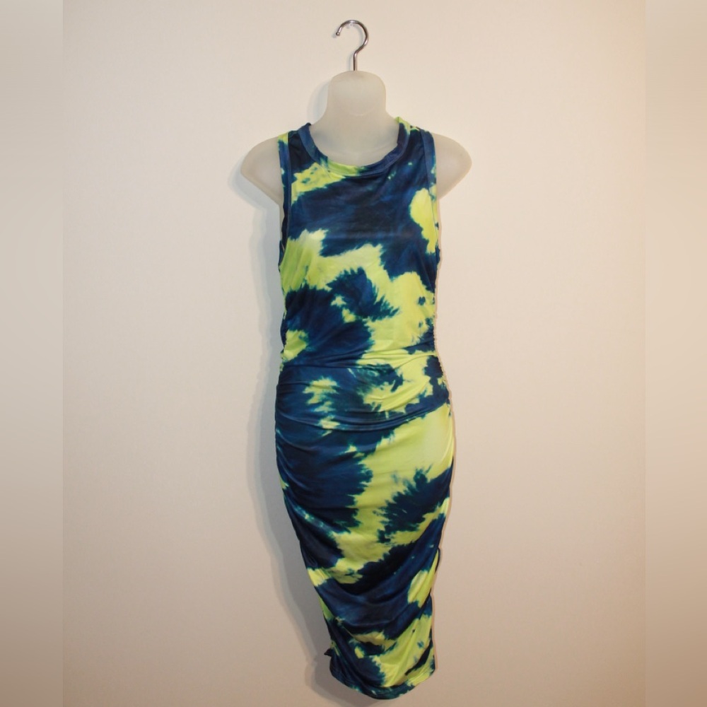 Blue and Yellow Tie-Dye Midi Dress